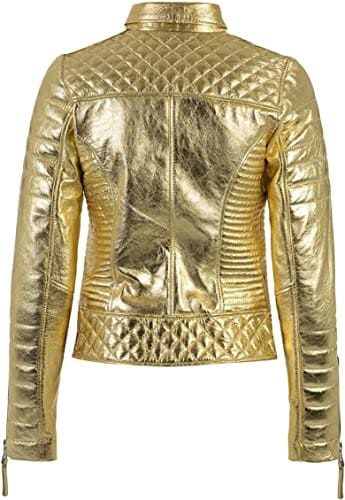 Women Gold Leather Jacket : Custom Jacket Co